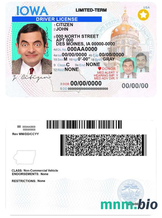 Szablon prawa jazdy USA Iowa w formacie PSD, ze wszystkimi czcionkami